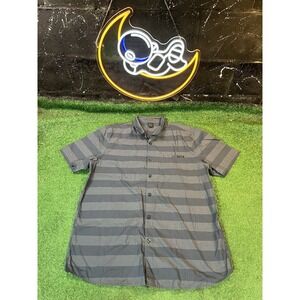 Oakley Button-Down Shirt Men's XL Gray/Blue Striped‎ Short Sleeve Breathable